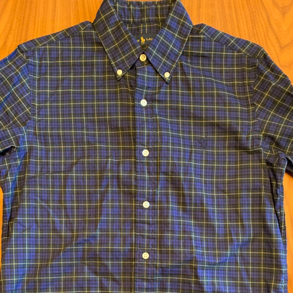 Ralph Lauren Button Down Shirt Navy Blue Plaid